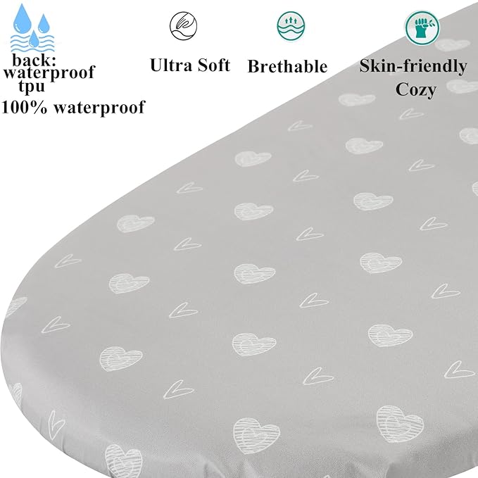 Waterproof Bassinet Sheets, No Need for Bassinet Mattress Pad Cover, 2 Pack Stretch Jersey Knit Super Soft fit for Cradle Oval Rectangle Hourglass Mattress Grey Love & Stars