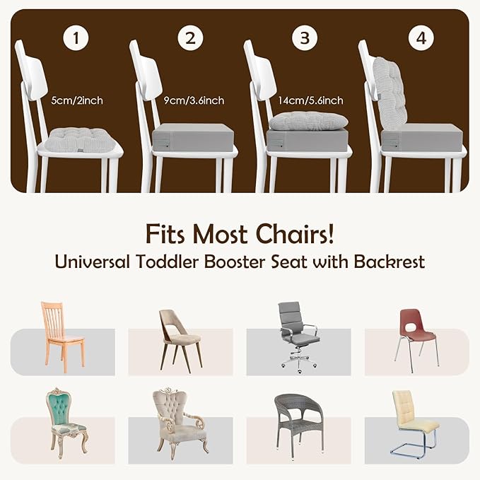 Booster Seat for Kitchen Chair Dining Table with Comfy Backrest Pillow and Adjustable Safety Buckles,Non-Slip Kid Toddler Booster Seat for Dining Table, PU Travel Baby Booster Cushion Chair