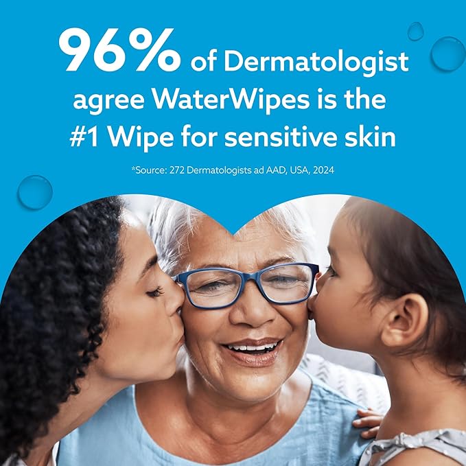 WaterWipes Sensitive+ Bathing Wipes,3-In-1 Cleans,Cares,Protects,99.9% Water,Unscented & Hypoallergenic,16 Count (Pack of 12)