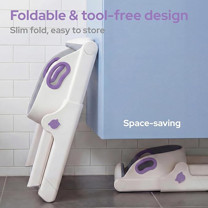 lalalark Potty Training Seat, 2-in-1 Toddler Toilet Seat with Steps, Upgrade Potty Step Stool for Toddler with Anti-slip Pad Step Stool, Extended Splash Guard, Foldable Potty Ladder Boys Girls, Purple