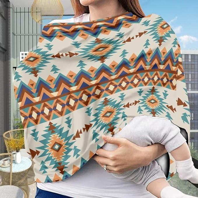 Coldinair Native Aztec Geometric Ultra Soft and Stretchy Car Seat Cover for Baby Boys Girls,Car Seat Canopy Nursing Cover,Multi-use Cover,Baby Breastfeeding Cover