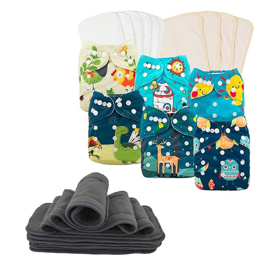 babygoal Reusable Cloth Diapers 6 Pack+22 Inserts, One Size Adjustable Washable Pocket Nappy Covers for Baby Boys,Rash-Free