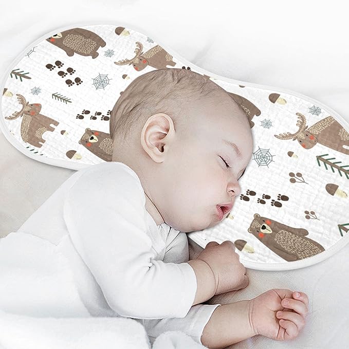 Bear Moose Forest Tree Mushroom Muslin Burp Cloths for Baby 4 Pack 100% Cotton Baby Washcloths Bibs for Boy Girl