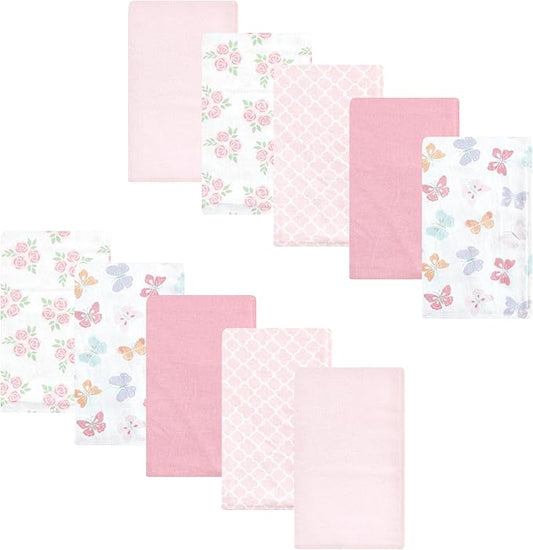 Luvable Friends Hudson Baby Flannel Burp Cloths 10pk, Pink Butterfly Garden