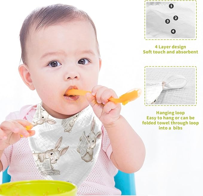 vvfelixl Bunny Reading Newspapers Baby Burp Cloths Baby Muslin Washcloths for Boys Girls Cotton Babys Face Towel for Newborn Infants Soft and Absorbent 11.8 X 11.8 in, 5 Pack