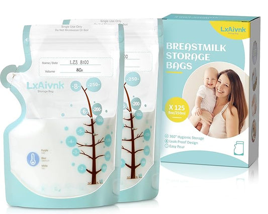 Temp-Sensing Breastmilk Storage Bag - 8oz(125Pcs), Temp-Sensing Icon & No Leak Locking Clamp, Strength Thin Design, for Breastfeeding, Suitable for Freezer