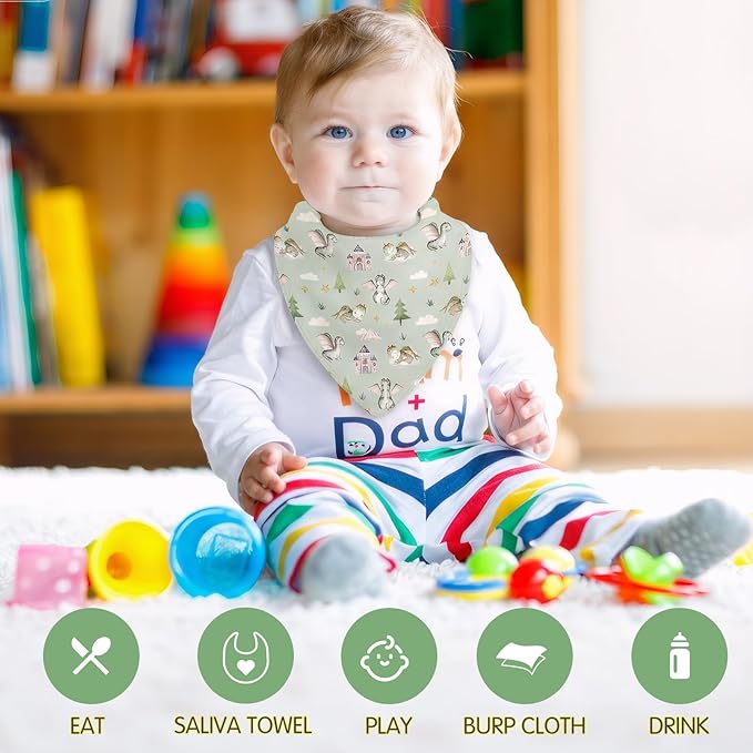 VitalCozy 4 Pcs Watercolor Dragon Baby Bandana Bib Cotton Newborn Infant Feeding Drool Bib for Drooling and Teething Girl Boy