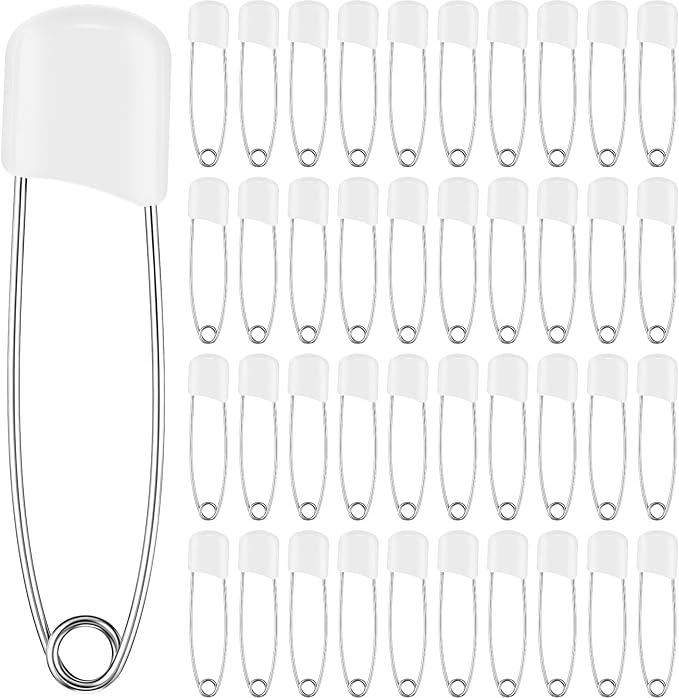WILLBOND 100 Pcs Diaper Pins Safety 2.2 Inch Plastic Head Cloth Diaper Nappy Pins with Locking Closures Stainless Steel with Velvet Bag (White)