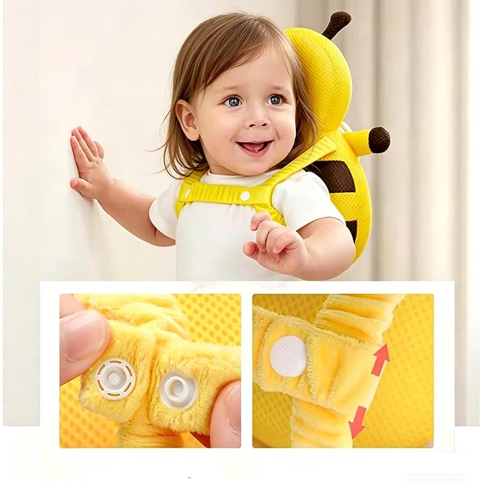 Baby Head Protector Backpack, Soft Breathable Safety Cushion for Walking and Crawling, Unisex Toddler, Yellow Bee