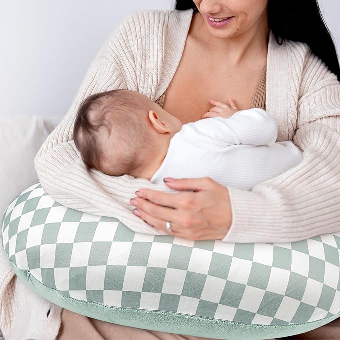 DILIMI Nursing Pillow Cover, Soft Stretchy Nursing Cover for Breastfeeding Pillow, 1 Pack Reversible Removable Slipover for Baby Boy and Girls, Green Checkered