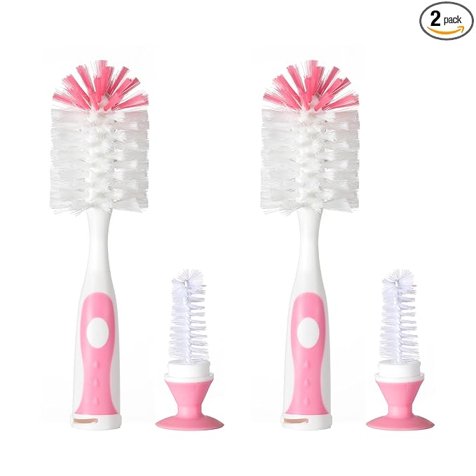 Chemimoso Multifunctional Cleaning Brush, Baby Bottle Brush, Bottle Brush Cleaner, Rotate The Suction Cup to Obtain The Small Bristle Brushes, Set Z, Pink, Nylon and Nylon Brush