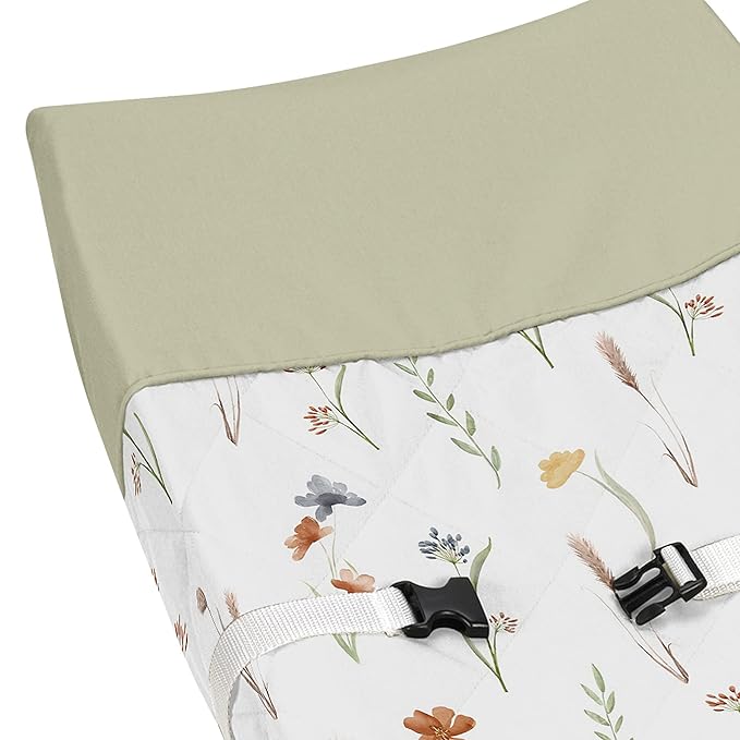 Sweet Jojo Designs Boho Floral Garden Flower Girl Baby Changing Pad Cover Infant Newborn Diaper Table Change Mat Sheet Sage Green Watercolor Bohemian Floral Farmhouse Vintage Shabby Chic Beige Nature