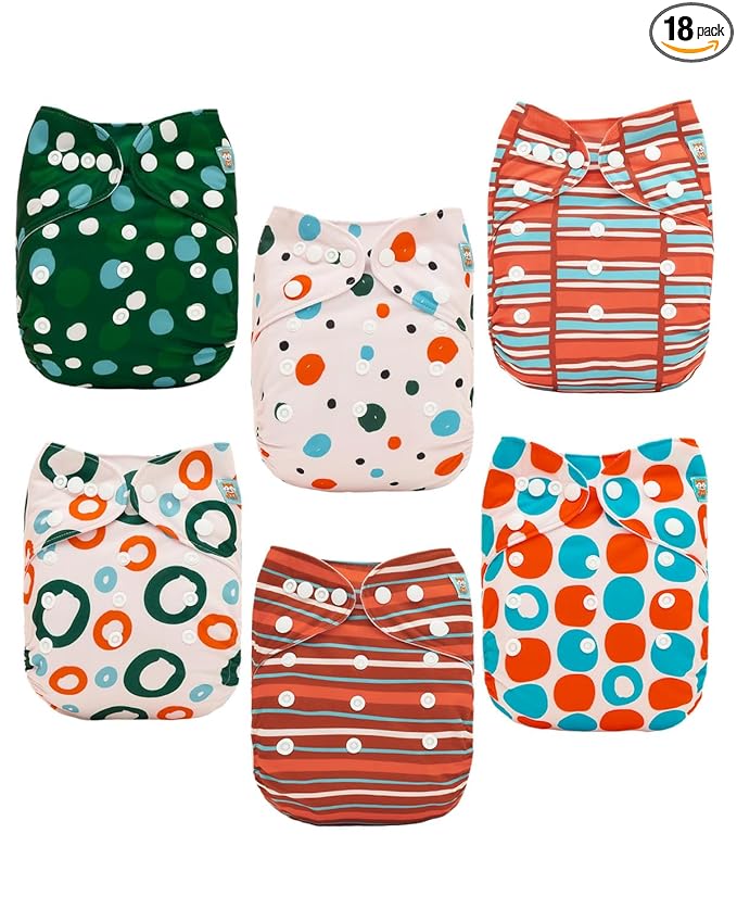ALVABABY Baby Cloth Diaper 6 Pack with 12 Inserts One Size Cloth Diaper Covers Adjustable Washable Reusable for Baby Girls and Boys 6DM125