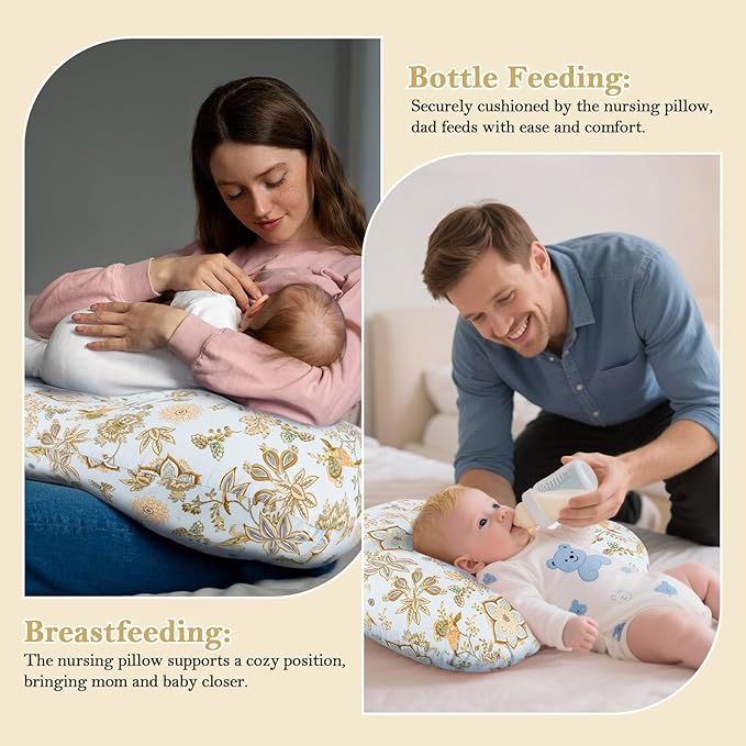 Nursing Pillow & Breastfeeding Pillow – Ergonomic C-Shape for Breastfeeding & Bottle Feeding, Standard Size Breathable with Washable Cover, Hypoallergenic,Tummy Time & Sitting Support (0-12Months)