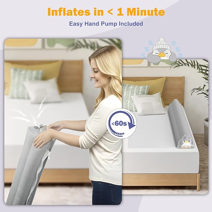 Inflatable Travel Bed Rails: 2 Pack Bed Bumpers for Toddlers - Portable Soft Bedside Rails with Pump for Hotel - Easy to Inflate