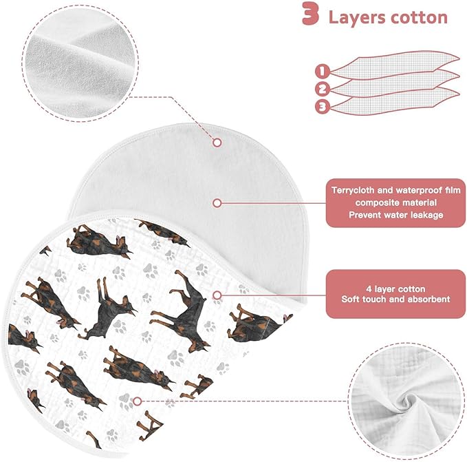 2 Pack Muslin Burp Cloths Doberman Dogs White Cotton Baby Burp Cloths Soft Burping Cloth Absorbent Spit Up Rags for Newborn Babies Boys Girls 22x11 Inch