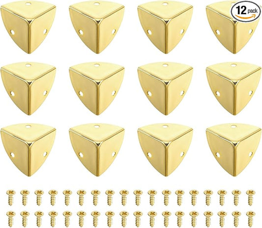 uxcell 12 Pcs Metal Corner Protectors, 28mm Box Edge Guard Protector, with Mounting Screws for Furniture Cabinet Speaker Protection Home Decorative, Light Gold