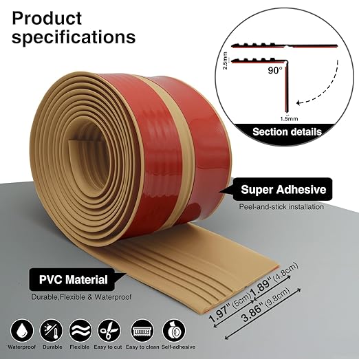 Non-Slip Step Edge Protector, Vinyl Stair Nosing-Self-Adhesive Anti-Slip Stair Nose Edging Trim, Stairway Nose Molding & Nosing Strip for High Traffic-Safety, Indoor-Outdoor Use(Light Brown2×2",3.3Ft