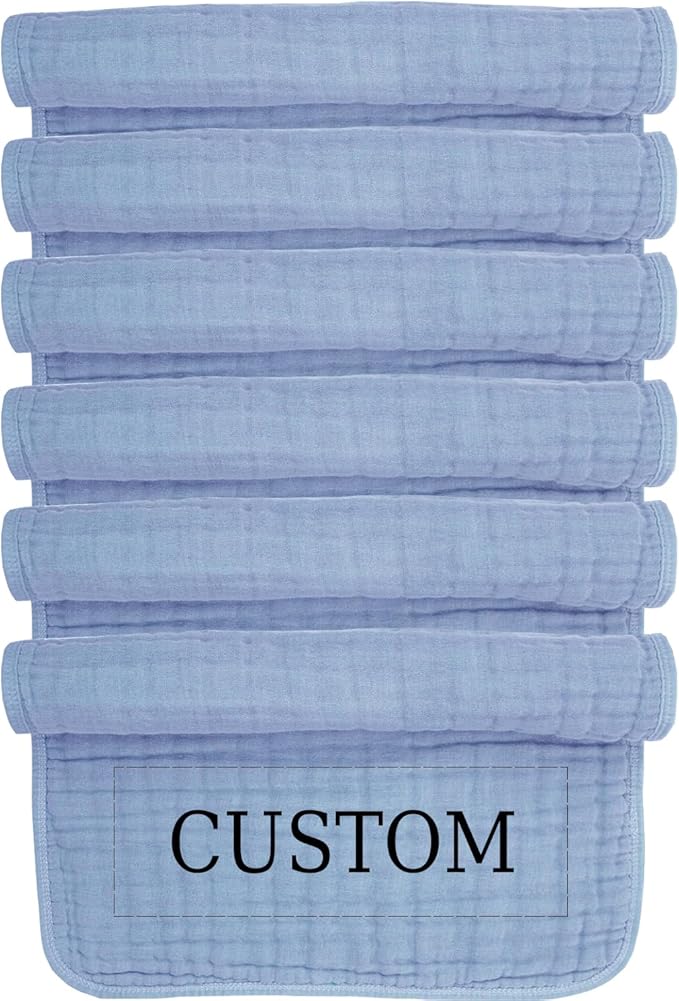 Personalized Muslin Burp Cloth with Embroidered Name For Baby Boy & Girl 6-Layer 100% Cotton Burping Cloths for Babies, Soft & Plush Newborn Spit Up Rags, Infant Towels for Milk Spit Up (Blue)