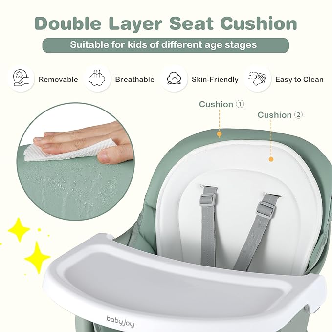 BABY JOY Baby High Chair, 8 in 1 Convertible Highchair for Babies & Toddlers | Booster Seat | Table and Chair Set | Building Block Table | Toddler Chair with Safety Harness, Removable Tray (Green)