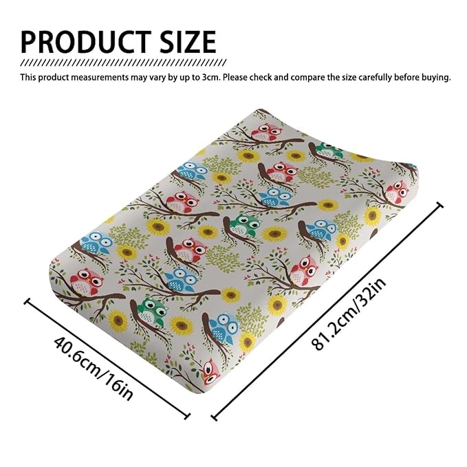 Owl Sunflower Baby Changing Pad Cover Infant Newborn Changing Table Cover Girls Boys Diaper Table Change Mat Sheet Cover Soft Breathable