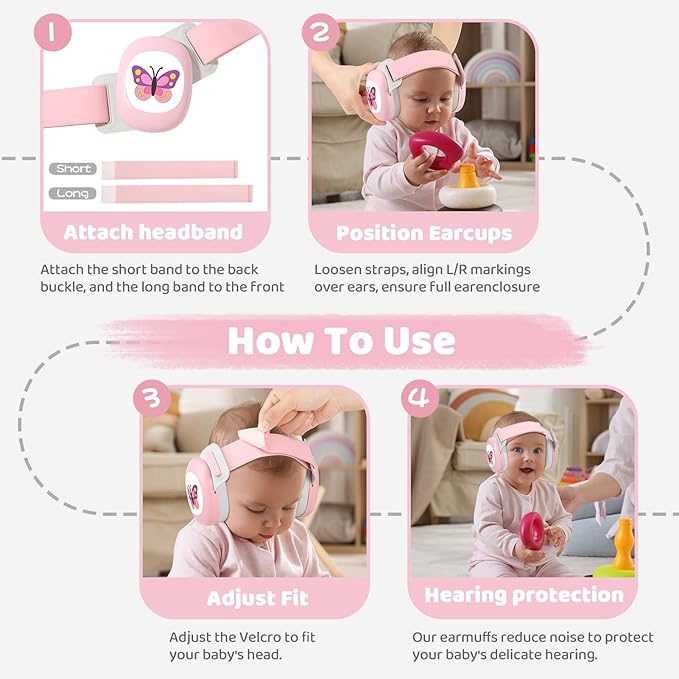 YomauiYee Baby Earmuffs,Baby Noise Cancelling Headphones with Butterfly Pattern, Infant Ear Protection for Toddler 0-48 Months,Infant Travel Essentials for Airplane/Improves Sleep