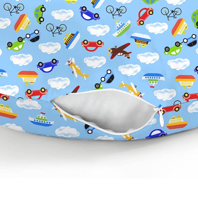 Planes Automobiles Transport Baby Nursing Pillow Covers for Boy Girl Airplanes Boats Bike Car Clouds Blue Nursing Slipcovers for Breastfeeding Pillows Travel Soft Stretchy Cover for Newborn Infant