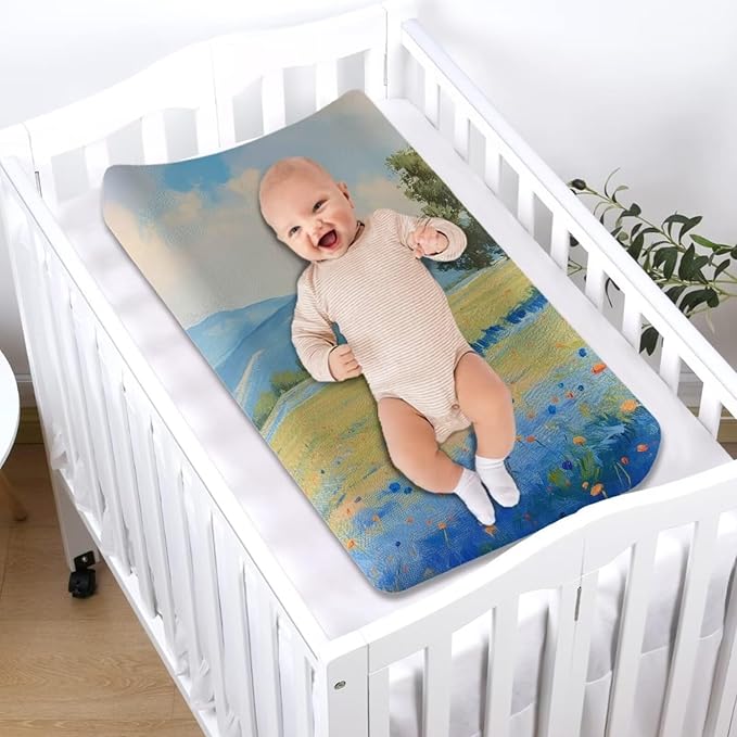 Breathable Diaper Changing Pad Cover for Baby Girls and Boys, Soft Changing Table Sheets 16 * 32 Inches, Countryside Scenery