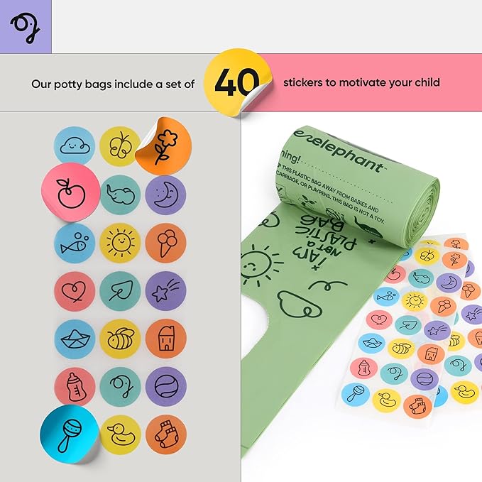 Green Elephant Travel Potty Bags-Potty Liners for Portable Potty,Bags for Portable Toilet,Liners Disposable Kids,Potty Training Liners Disposable,Potty Liners for Toddlers,Potty Chair Liners 30 count