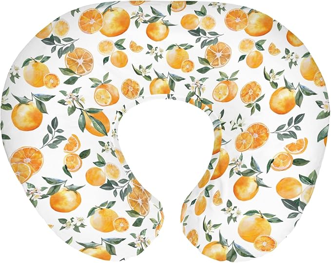 Watercolor Oranges Baby Nursing Pillow Covers for Boy Girl Orange Flowers Leaves Nursery Slipcovers for Breastfeeding Pillows Tropical Summer Citrus Fruits Soft Stretchy Covers for Newborn Infant