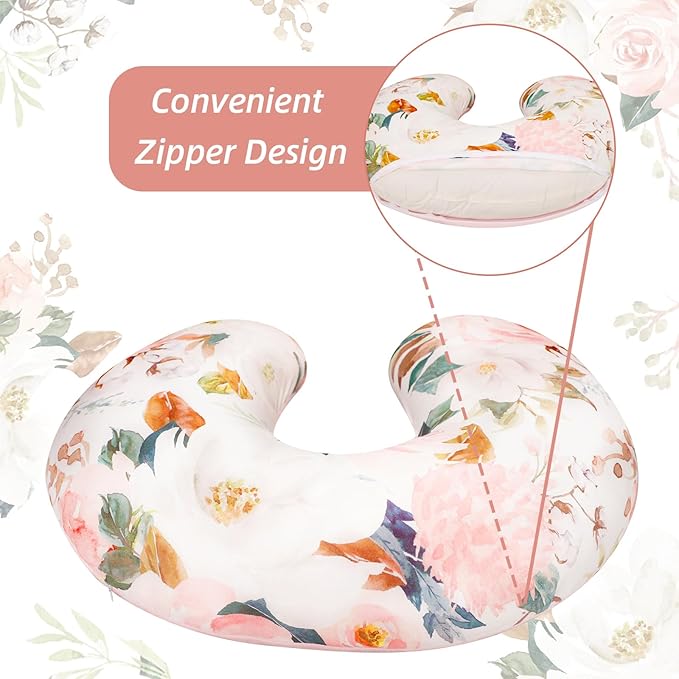 DILIMI Nursing Pillow Cover, Soft Stretchy Nursing Covers for Breastfeeding Pillows, 1 Pack Reversible Removable Slipcover for Baby Boy and Girls, Floral
