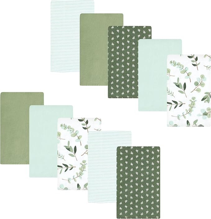 Luvable Friends Hudson Baby Flannel Burp Cloths 10pk, Sage Eucalyptus
