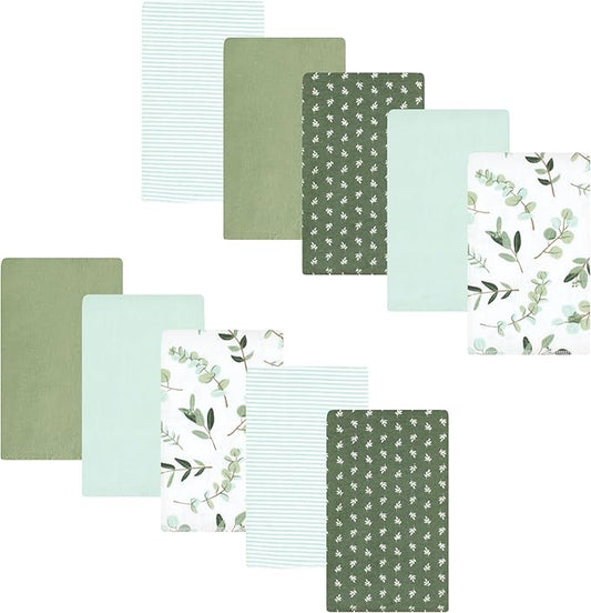 Luvable Friends Hudson Baby Flannel Burp Cloths 10pk, Sage Eucalyptus