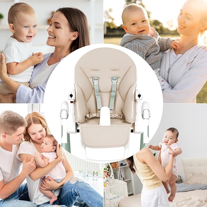 Baby High Chair Cover Replacement | PU Leather Dining Chair Cover with Soft Cushion Seat, Easy to Install High Chair Covers for Baby and Toddler, High Chair Cover Replacement (Beige)