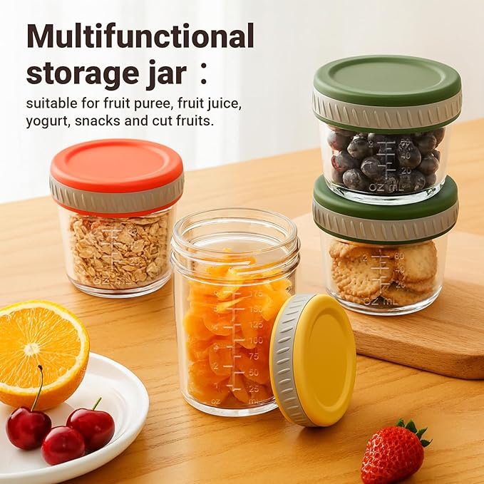 Sursip Glass Baby Food Storage Containers, 4 oz & 8 oz Small Mason Jars with Lids, Airtight for Baby Puree Containers, Juice, Milk, Yogurt, Overnight Oats, Mini Toddler Snack Cups -12 Pack