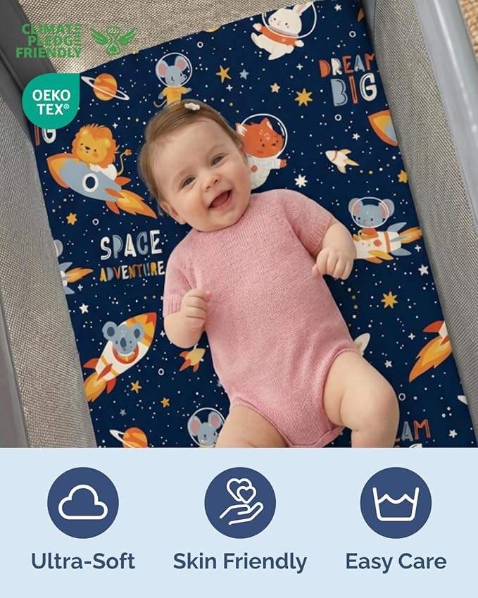 Pack and Play Sheets Fitted - 2 Pack Mini Crib Sheets for Pack N Play Mattress - Unisex Playard Microfiber Bedding for Boys & Girls - Soft, Breathable and Wrinkle Free - Oeko-Tex, 38 x 26in - Cosmo