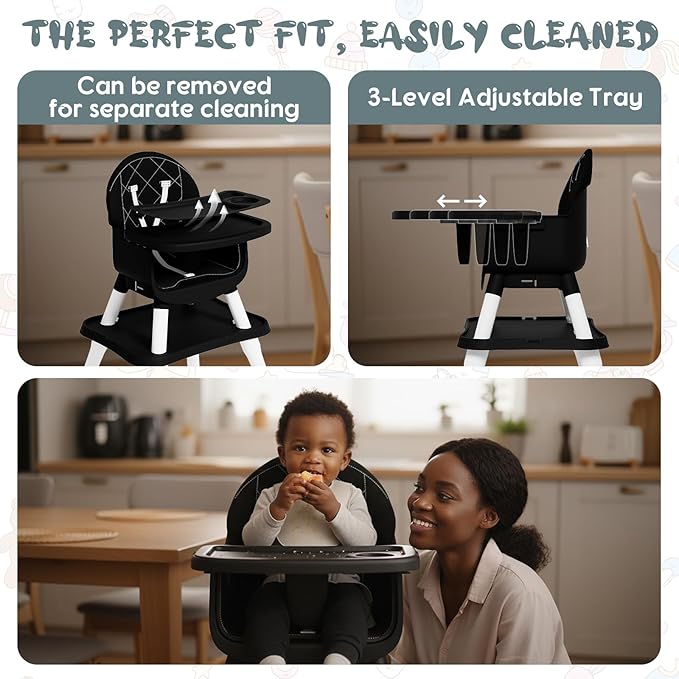 UNISWAN 6 in 1 Baby High Chair, Convertible Highchair for Babies and Toddlers (Black)