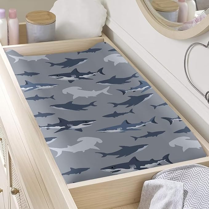 Sharks Changing Pad Cover Waterproof Diaper Changing Cover Durable Breathable Soft Universal Tray Table Mat Infant/Toddler