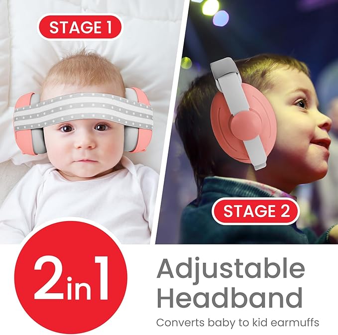 2-in-1 Adjustable Baby & Toddler Noise Cancelling Headphones - Ear Muffs for Kids 1-3 for Airplane Travel