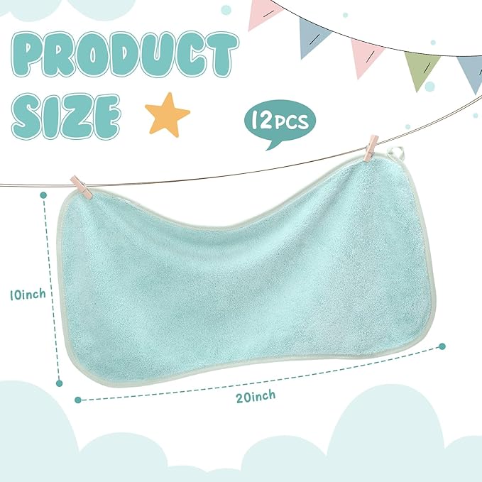 Hahafelt 12 Pack Green Baby Burp Cloths for Boys and Girls Coral Fleece 20 x 10 Inch Super Soft Burp Cloths with Organza Bag for Newborn Sensitive Skin Essential