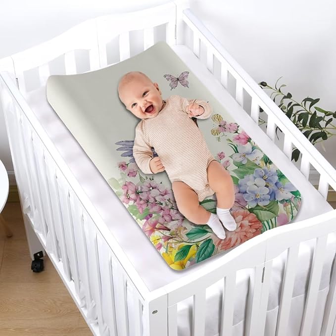 Bird Butterfly Changing Pad Cover for Baby Stretchy Changing Table Cover Breathable Diaper Changing Mat Cover Fit 32"x16" Contoured Pad