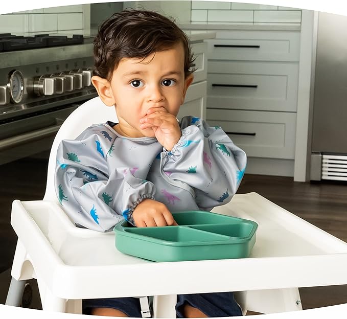 Tiny Twinkle Silicone Suction Baby Plate, Suction Grip Divided Dish for First Foods and Self-Feeding Toddlers, Baby Led Weaning Supplies for Independent Eating (Olive Plate)