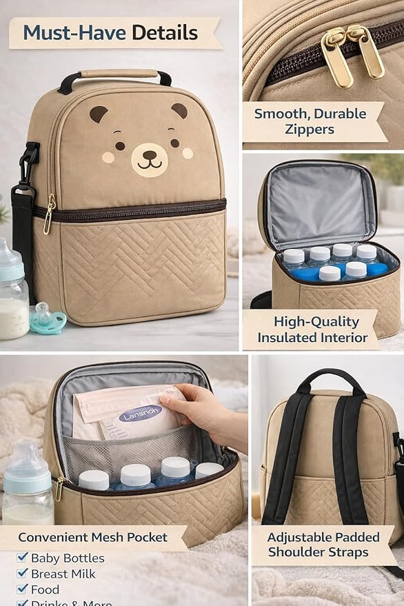 breast milk cooler travel bag with an exclusive and delicate design, five Breastmilk Storage Bags are included with your cooler bag, baby bag, baby bottle bag,