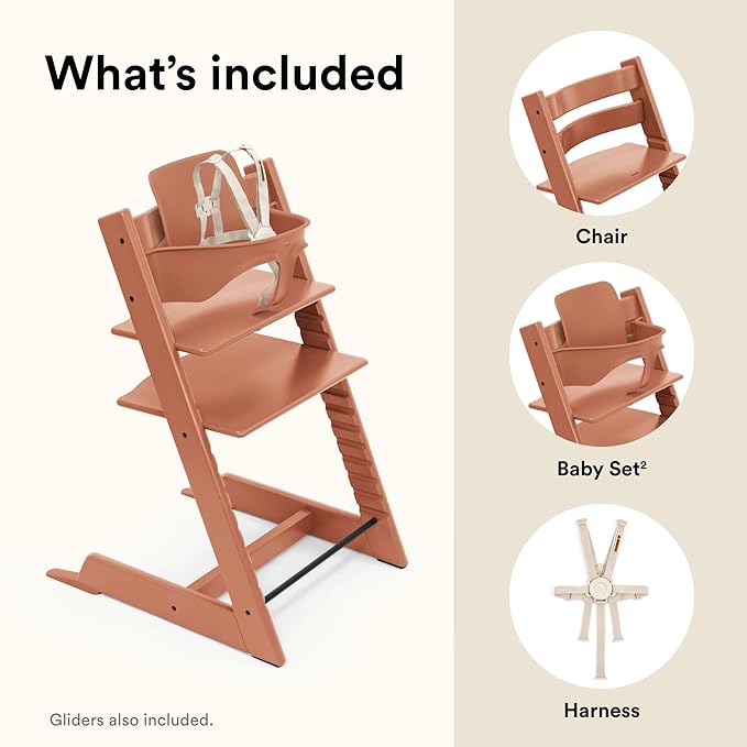 Stokke Tripp Trapp High Chair 2, Terracotta - Includes Chair + Baby Set with Removable Harness for Children 6-36 Months - Adjustable, Ergonomic & Easy to Clean