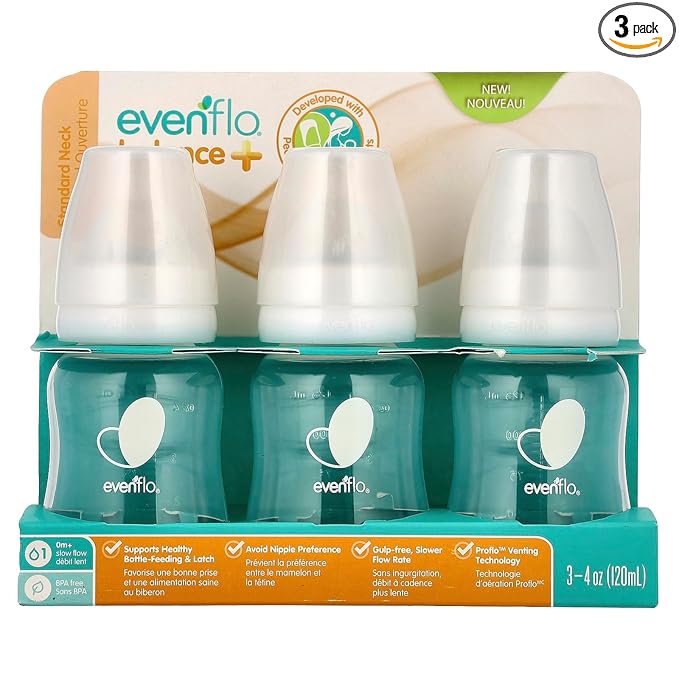 Balance+ Bottles, Standard, 0+ Months, Slow Flow, 3 Bottles, 4 oz (120 ml)