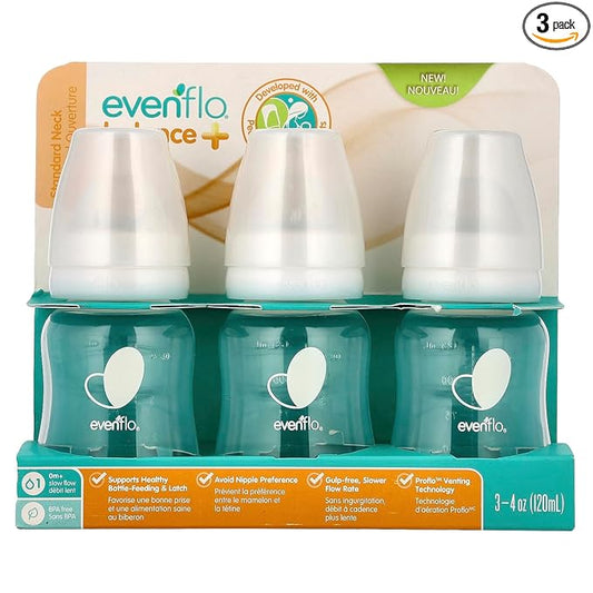 Balance+ Bottles, Standard, 0+ Months, Slow Flow, 3 Bottles, 4 oz (120 ml)