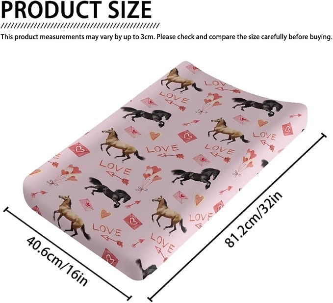 Horse Valentine Changing Table Cover Washable Breathable Changing Pad Cover Waterproof Nursery Pad Change Cover Valentine Decor Comfy Cozy Cradle Sheets