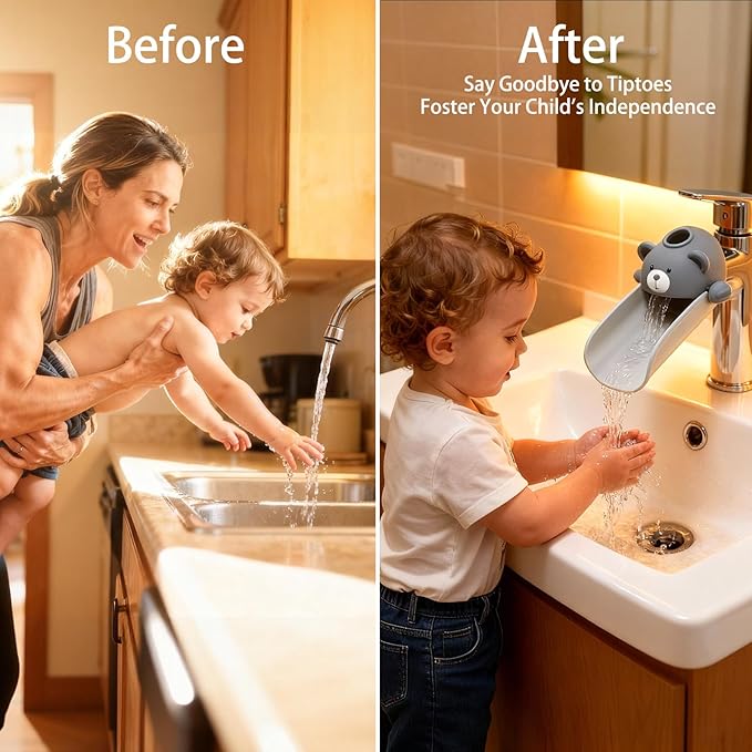 Skyroku 2 Pack Faucet Extender for Toddlers, Sink Extenders with Temperature Sensitive for Kids Hand Washing Sink Faucet Extension,Suitable for Bathroom Sink, Kitchen,Bathtub (Grey)