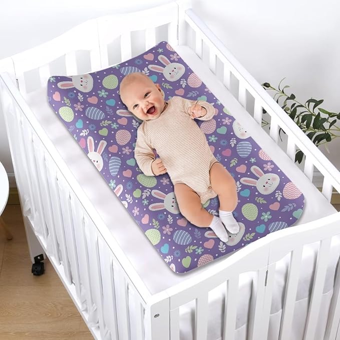 Easter Diaper Changing Pad Cover Purple 32''*16'' Changing Pad Cover Girl Soft Breathable Changing Table Cover Easter Decoration