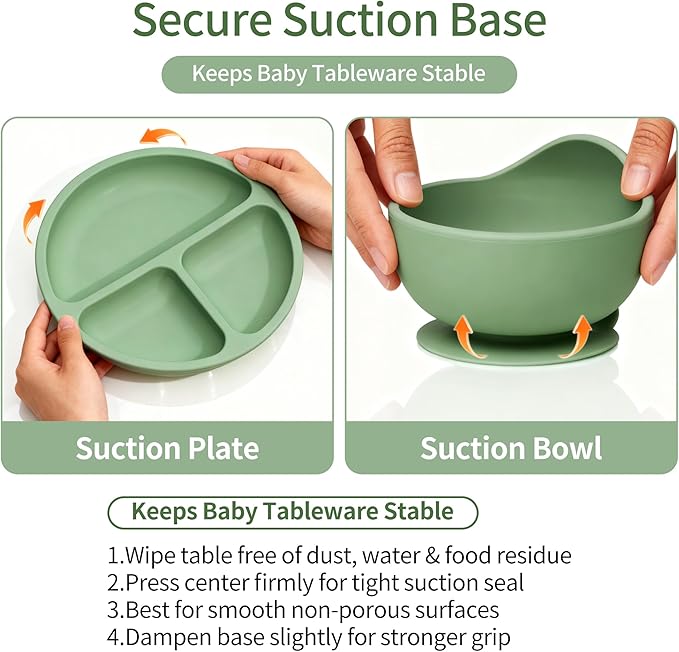 13 Pack Silicone Baby Feeding Set, BPA-Free Stainless Steel Toddler Feeding Supplies, Include Suction Plates, Baby Bowls, Silicone Fork & Spoon, and More, First Stage Baby Dish Set - 6+ Months